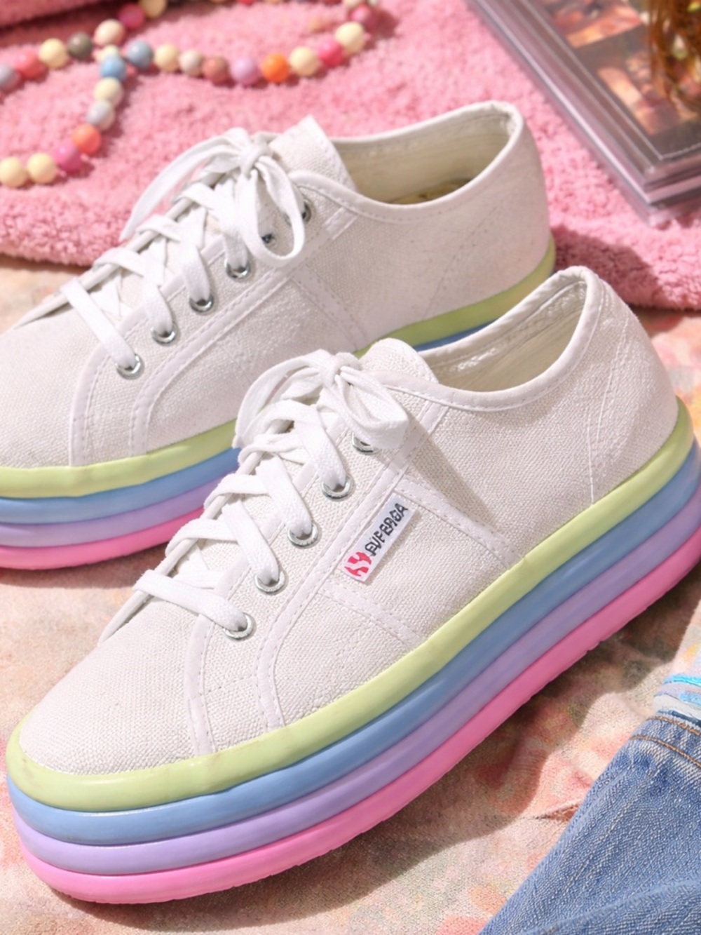 Superga Rainbow Platform Sneakers | Pastel Chunky Sole Y2K Aesthetic W8.5/M7